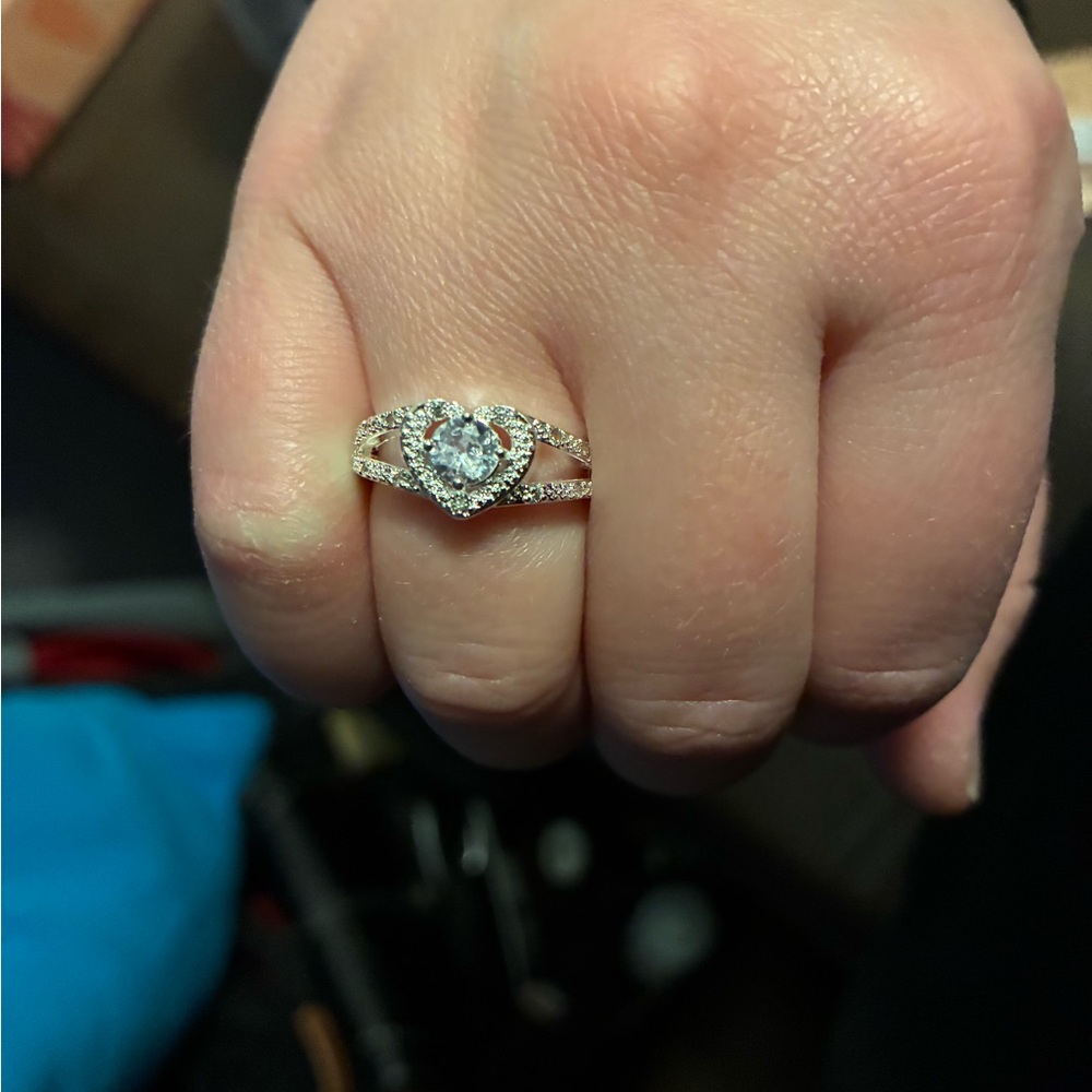 Silver-Tone Heart Halo Ring with Clear Stone - Women's Jewelry